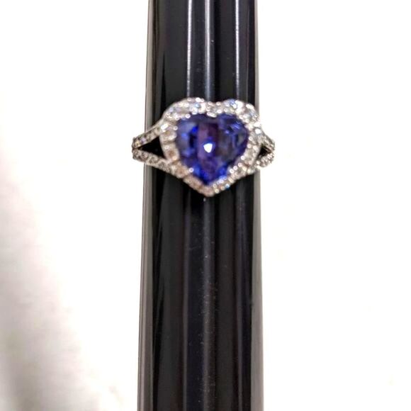 NWOT Heart Shaped Simulated Sapphire & Cubic Zirconia, Sterling Silver Ring - Picture 13 of 14
